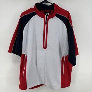 FootJoy Windbreaker Jacket Mens Large Red White Navy 1/2 Zip Golf Pullover